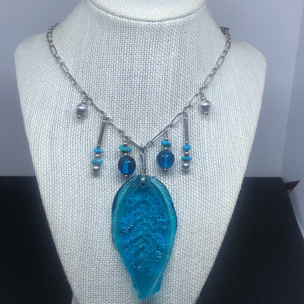 Tiffany glass sterling silver necklace